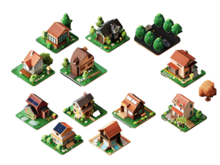 collection of 3d render of isometric house