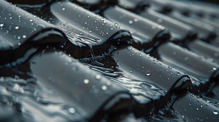 Closeup of raindrops on the roof in the rainy season : Generative AI