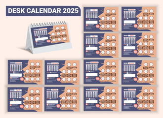 Women spa and beauty parlor service desk calendar design 2025. Set of 12 months. Monthly Desk Calendar 2025. 2025 calendar planner set for template Women spa and beauty parlour service design week 
