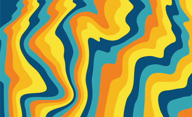 Abstract horizontal background with colorful waves. Trendy vector illustration in style retro 60s, 70s. 