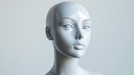 White mannequin of a woman's head on a white background. AI generated.