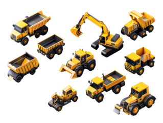 collection of 3d render of construction vehicle