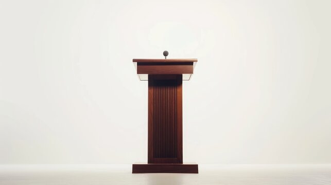Wooden speaker podium on a white background. AI generated.