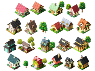 collection of 3d render of isometric house