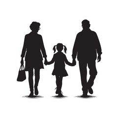 grandparents walking with granddaughter vector silhouette Illustration