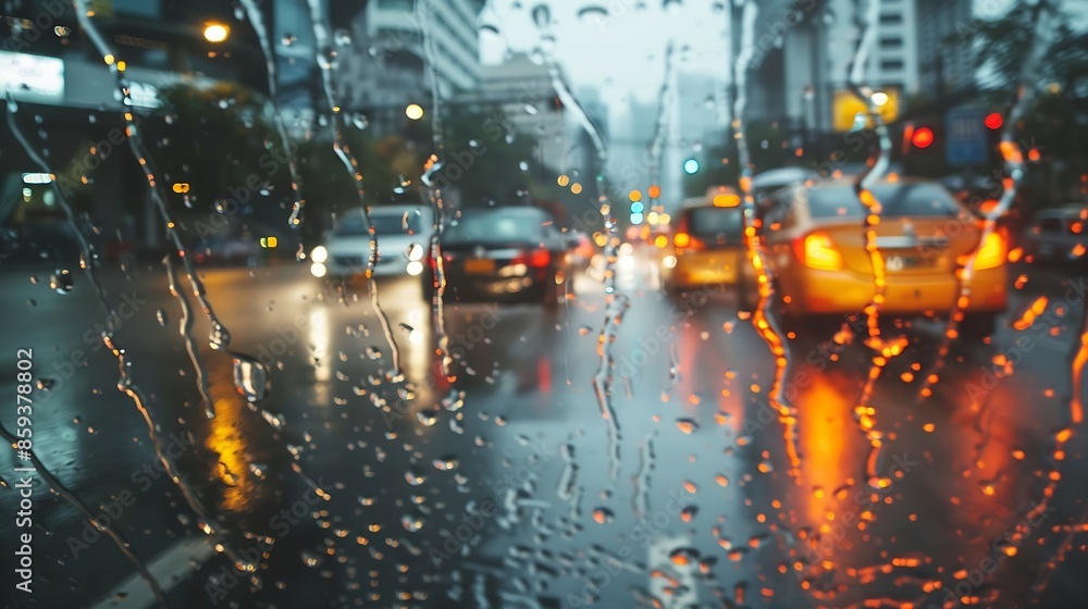 Poster rain was falling on the roadway due to precipitation that was forming after depression hit thailand 