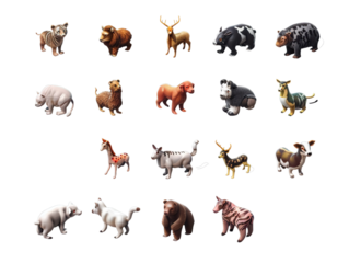 collection of 3d render of mammals