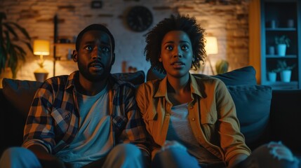 Fascinated Couple Watching Series Intently