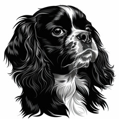 Naklejka premium A black and white drawing of a Cavalier King Charles Spaniel dog
