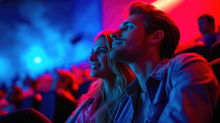 Wide-Angle Shot: Couple Engaged with Series