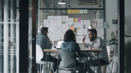Group of ux developer and ui designer brainstorming about app interface design at modern office Creative digital development agency : Generative AI