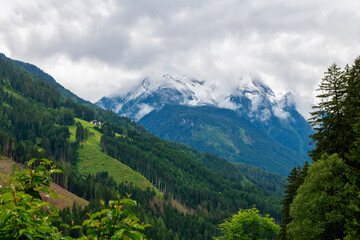 View of the mountains and valleys around the village of Brandberg near Mayrhofen in Austria