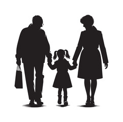 grandparents walking with granddaughter vector silhouette Illustration