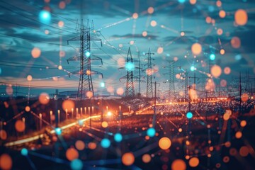 Fototapeta premium Clipart illustration of integrating renewable energy sources into the grid, highlighting the technical challenges and solutions in grid integration Grid integration, Renewable energy, Smart grid