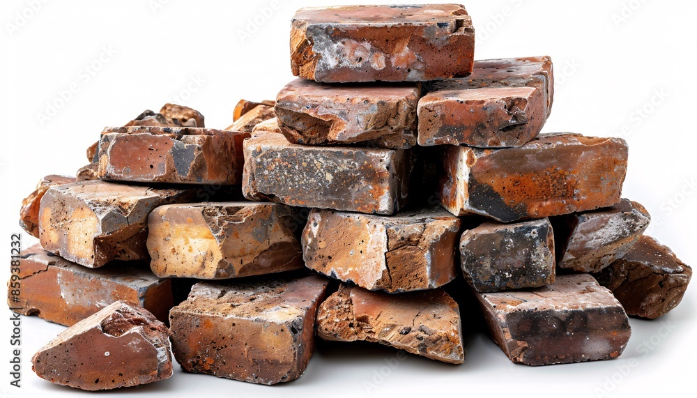 Poster stack of weathered bricks with natural texture and color variations for construction and design proj