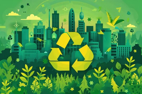 Clipart illustration of applying circular economy principles in renewable energy, emphasizing resource efficiency and waste reduction Circular economy, Renewable energy, Sustainable development