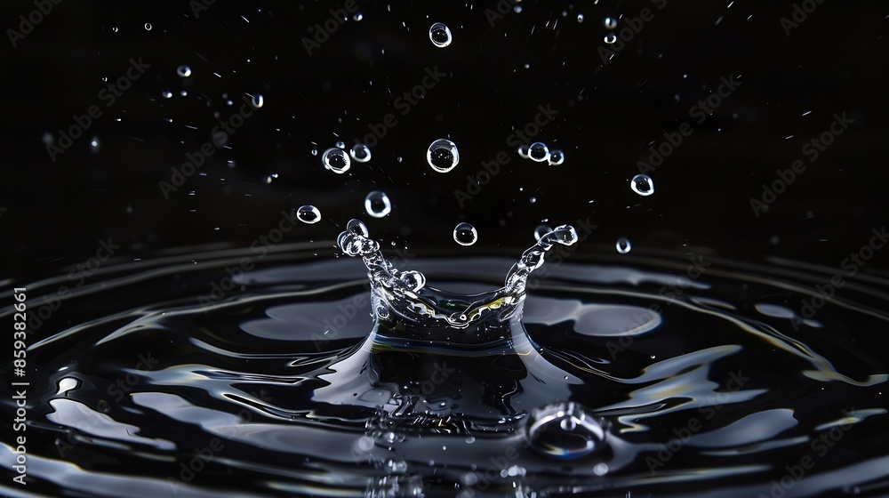 Fototapete shape form droplet of water splashes into drop water attack fluttering in air and stop motion freeze