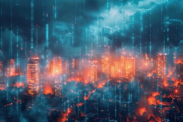 Fototapeta premium Illustration of AI algorithms predicting natural disasters and assisting in early warning systems, showcasing environmental protection AI for natural disaster prediction, Environmental AI, Real-time