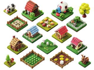 collection of 3d render of isometric house