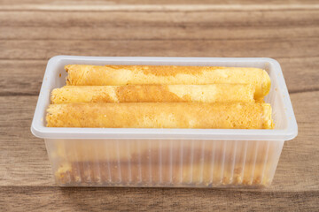 angle view sweet egg rolls