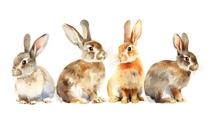 Obraz premium Collection of cute rabbits watercolor isolated on a white background