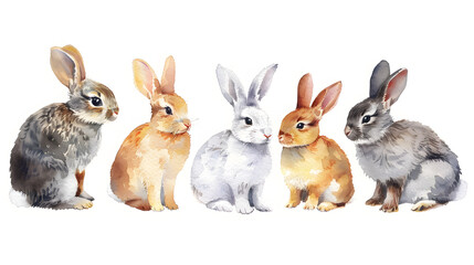 Obraz premium Collection of cute rabbits watercolor isolated on a white background