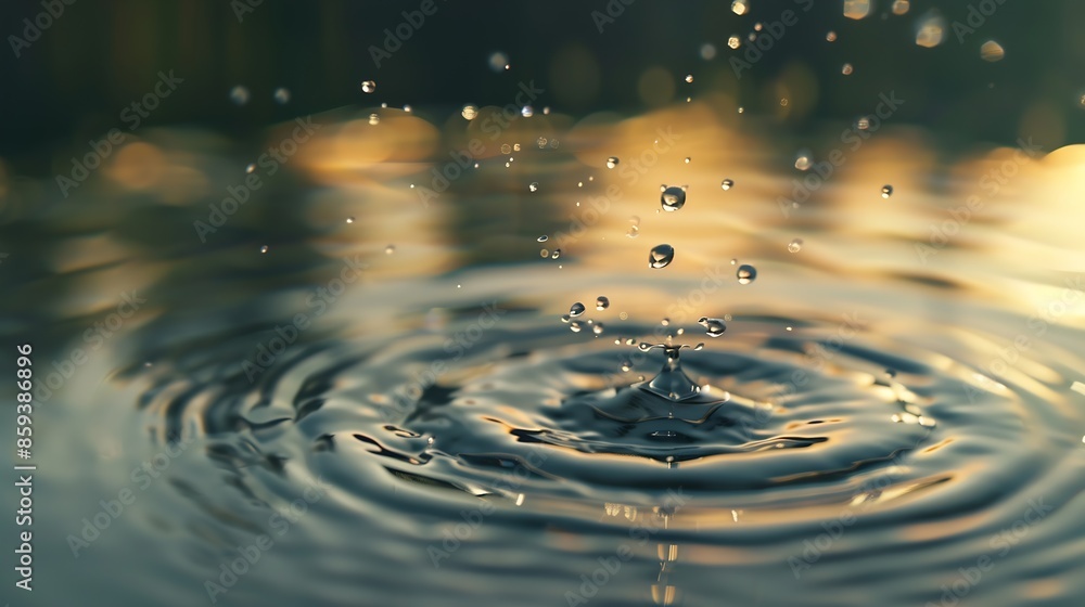 Fototapete closeup of a water drop and splash background small impact causes big changes ripple macro wave on s