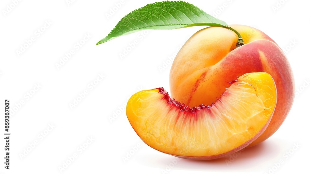 Aufkleber Peach half isolated Peach on white background with clipping path : Generative AI
