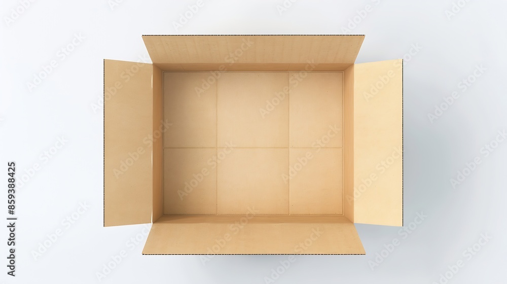 Poster open used corrugated cardboard box used in packaging isolated on white background blank carton mocku