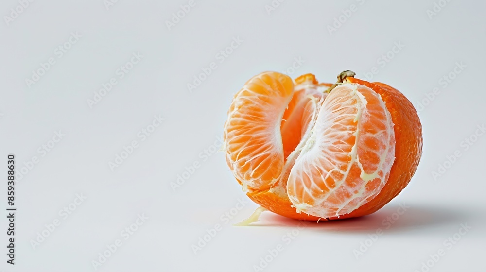 Poster Tangerine or clementine half isolated on white background with full depth of field : Generative AI