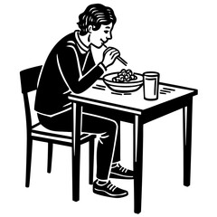 vector illustration sitting and eat at the table