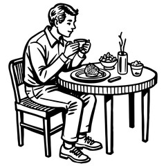 vector illustration sitting and eat at the table