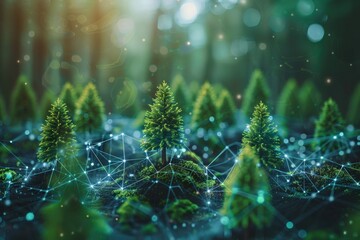 Realistic illustration of AI in forestry managing forest resources and ensuring sustainable logging practices AI in forestry, Environmental AI, Natural resource management