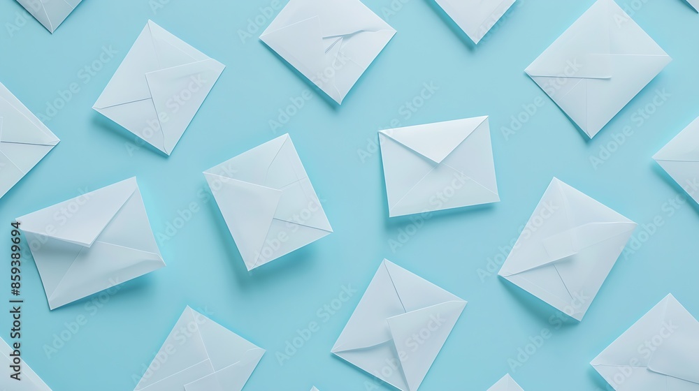 Aufkleber creative pattern made of white paper envelope on blue background minimal style greeting letter and m
