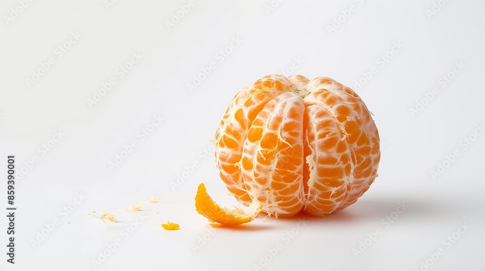 Poster Tangerine or clementine peeled isolated on white background with full depth of field : Generative AI