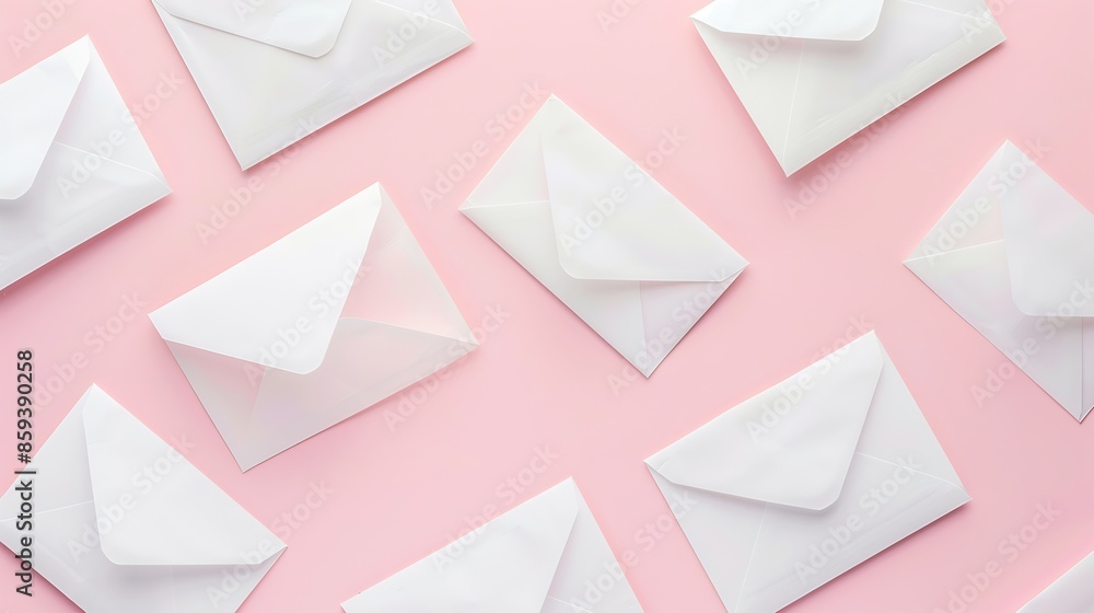 Poster White notification message mail envelopes on pastel background Creative minimalism layout : Generative AI