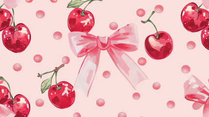 Cute cherry pattern with a bow. Perfect for a fun and trendy look. Vector illustration in a ballet-inspired style.