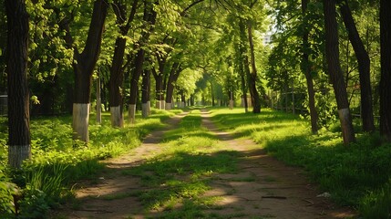 Obraz premium Nice green forest landscape in the city : Generative AI