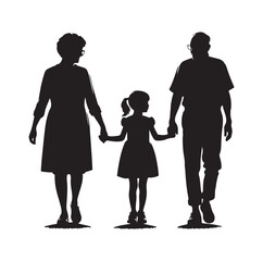 grandparents walking with granddaughter vector silhouette Illustration 