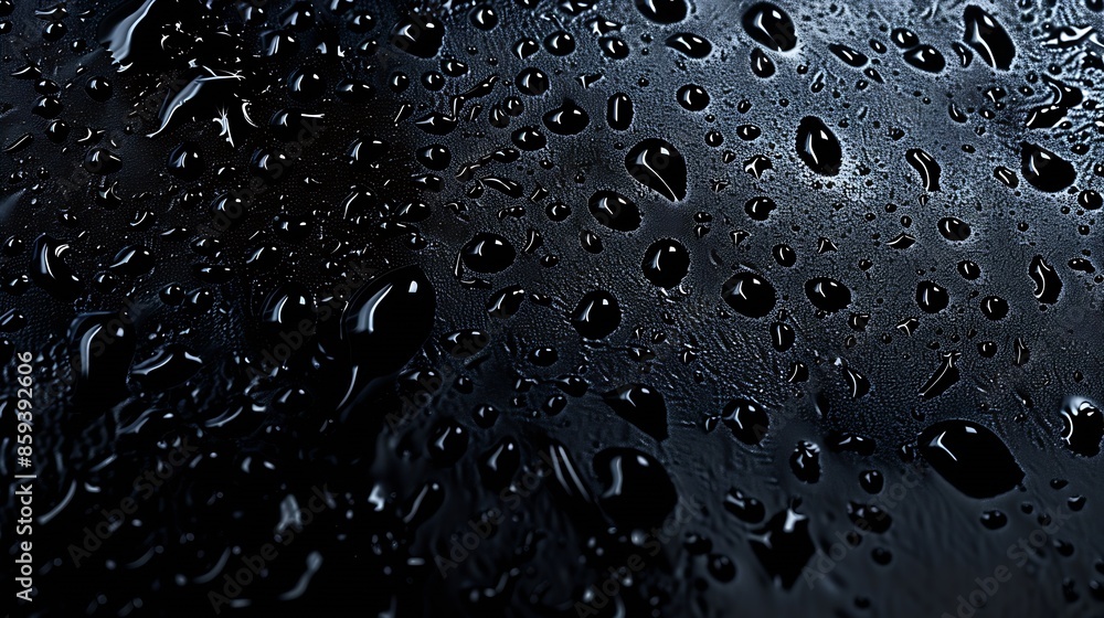 Poster Water drops on a black background Banner with raindrops Top view : Generative AI