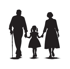 grandparents walking with granddaughter vector silhouette Illustration 