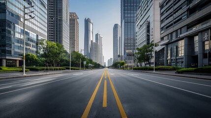 Obraz premium Skyscrapers by the road in the financial district Ningbo China : Generative AI
