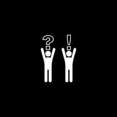 Person icons with question marks and exclamation marks  isolated on black background