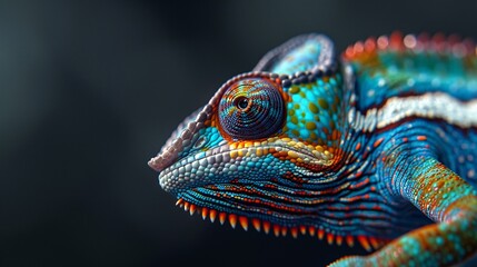 Obraz premium Vibrant chameleon clinging to a branch