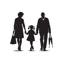 grandparents walking with granddaughter vector silhouette Illustration 