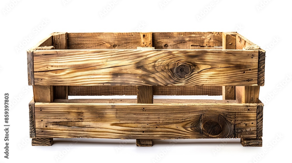 Aufkleber Empty wooden crate isolated on white background with clipping path : Generative AI