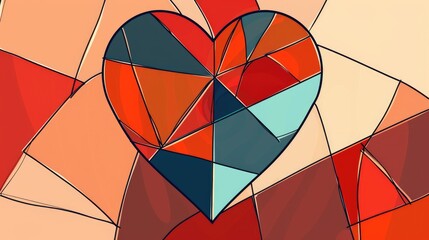 Fototapeta premium Abstract heart background flat design side view modern theme cartoon drawing Triadic Color Scheme 