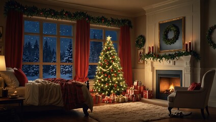 Room decorated for Christmas