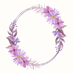 watercolor purple flower frame set