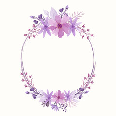 watercolor purple flower frame set